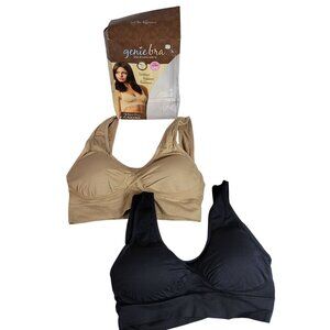 Genie Bra Pullover Bra Set of 2 Black Beige Large Seamless Pads Scoop Neck ASOTV